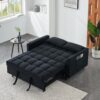 Modern Velvet Sofa, Sofa Pull-Out Bed, Small Love Seat Casual Sofa With Back, With Pillow, Pockets, Living Room Furniture, 3 In 1 Convertible Sleep Sofa Bed - Black - Image 4