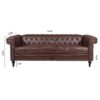 83.66" Width Traditional Square Arm Removable Cushion 3 Seater Sofa - Dark Brown - Image 3