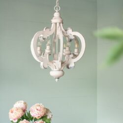 French Country Wood Chandelier, 6 Light Farmhouse Pendant Light Fixture With Adjustable Chain For Kitchen Foyer Hallway Entryway, Bulb Not Included - Beige