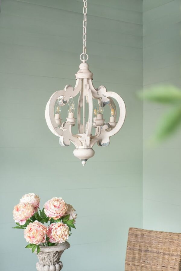 French Country Wood Chandelier, 6 Light Farmhouse Pendant Light Fixture With Adjustable Chain For Kitchen Foyer Hallway Entryway, Bulb Not Included - Beige