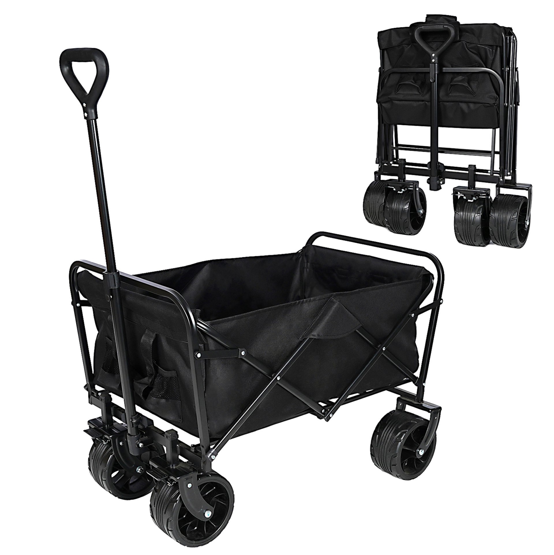 100L Collapsible Folding Beach Wagon Cart With 220Lbs Large Capacity, Wagons Carts Heavy Duty Foldable With Big Wheels For Sand, Garden, Camping - Black - Image 11