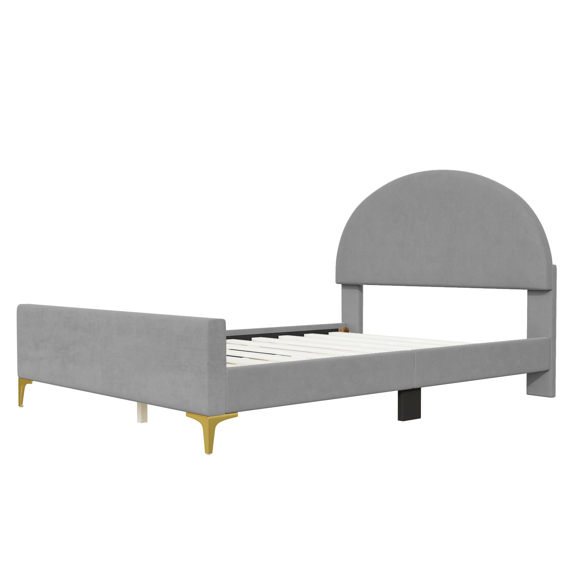 Full Size Upholstered Platform Bed With Classic Semi-Circle Shaped Headboard And Mental Legs - Gray - Image 6