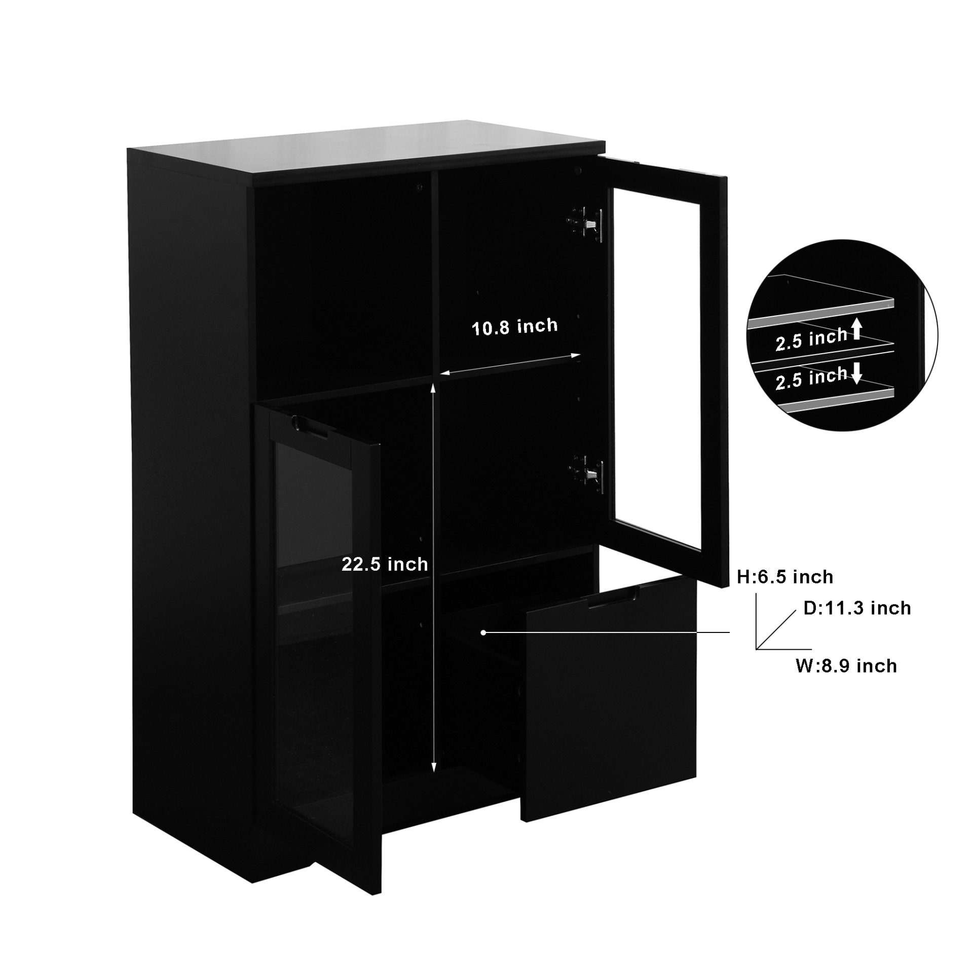 Modern Painted Cabinet With Glass Doors And Drawer - Black - Image 13