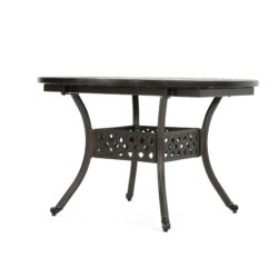 Outdoor Expandable Aluminum Dining Table, Hammered, Latticework Design - Bronze