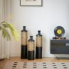 Floor Metal Vases Decorated Metal Vases (Set of 3) Gorgeous Home Decoration Large Glazed Metal Vases - Black / Gold - Image 2