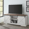 Farmhouse Sliding X Barn Door 70" TV Stand For 80" TVs - Rustic Oak / Brushed White - Image 5