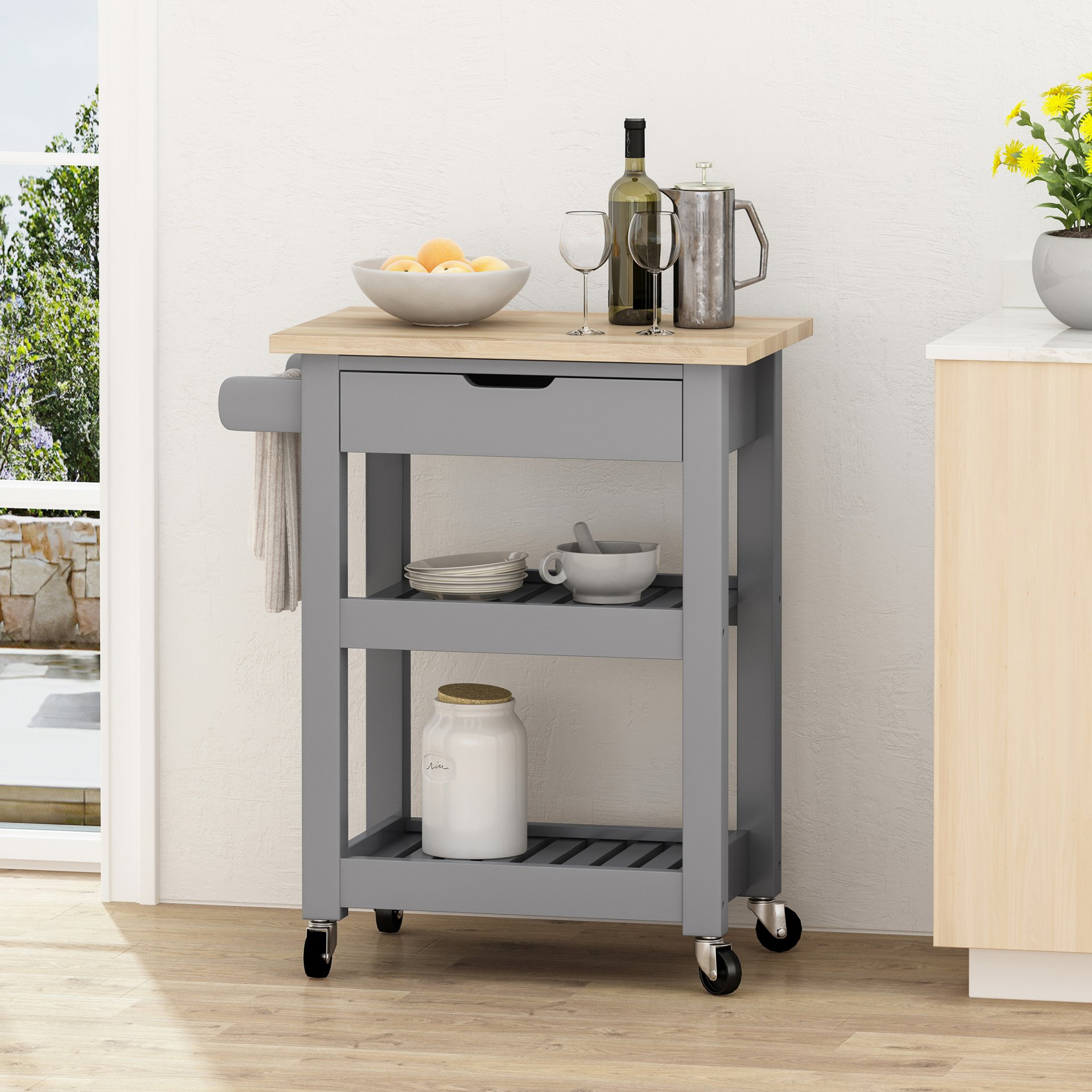 Tattnall - Kitchen Cart With Wheels - Gray - Image 2