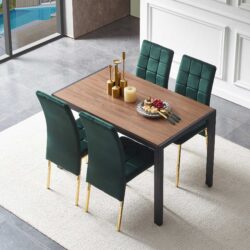 5 Piece Dining Set Including Velvet High Back Golden Color Legs Nordic Dining Chair & Creative Design Dining Table - Green
