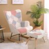 Mid Century Rocking Chair With Ottoman Patchwork Linen Wood Legs Design Living Room And Bedroom - Colorful - Image 2