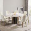 59.05" Modern Artificial Stone Round Panel Metal Iron Base Dining Table, Can Accommodate 8 People, (Not Including Chairs) - White / Black - Image 2