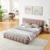Modern Queen Size Upholstered Bed Frame With Headboard - Pink - Image 4