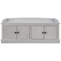 Storage Bench With 4 Doors And Adjustable Shelves, Shoe Bench With Removable Cushion For Living Room, Entryway - Gray Wash