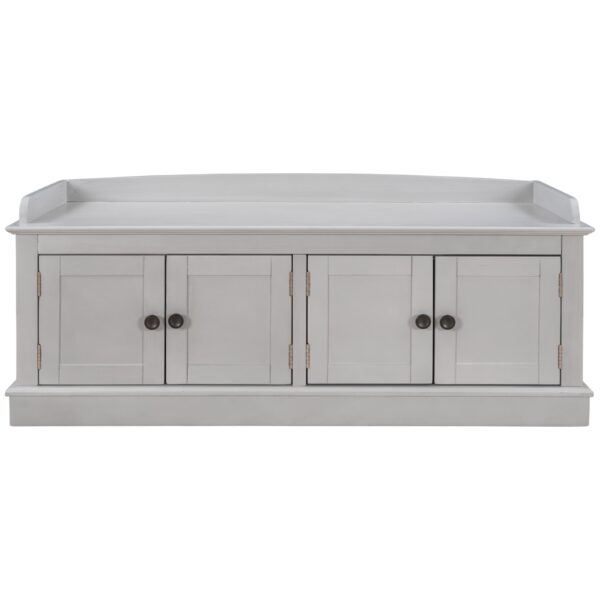Storage Bench With 4 Doors And Adjustable Shelves, Shoe Bench With Removable Cushion For Living Room, Entryway - Gray Wash