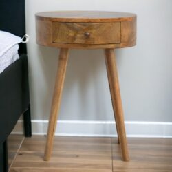 Nordic Circular Shaped Bedside Table - Oak