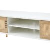 55.12" Rattan TV Cabinet, Double Sliding Doors For Storage, Adjustable Shelf, Solid Wood Legs, TV Console For Living Room - White - Image 10