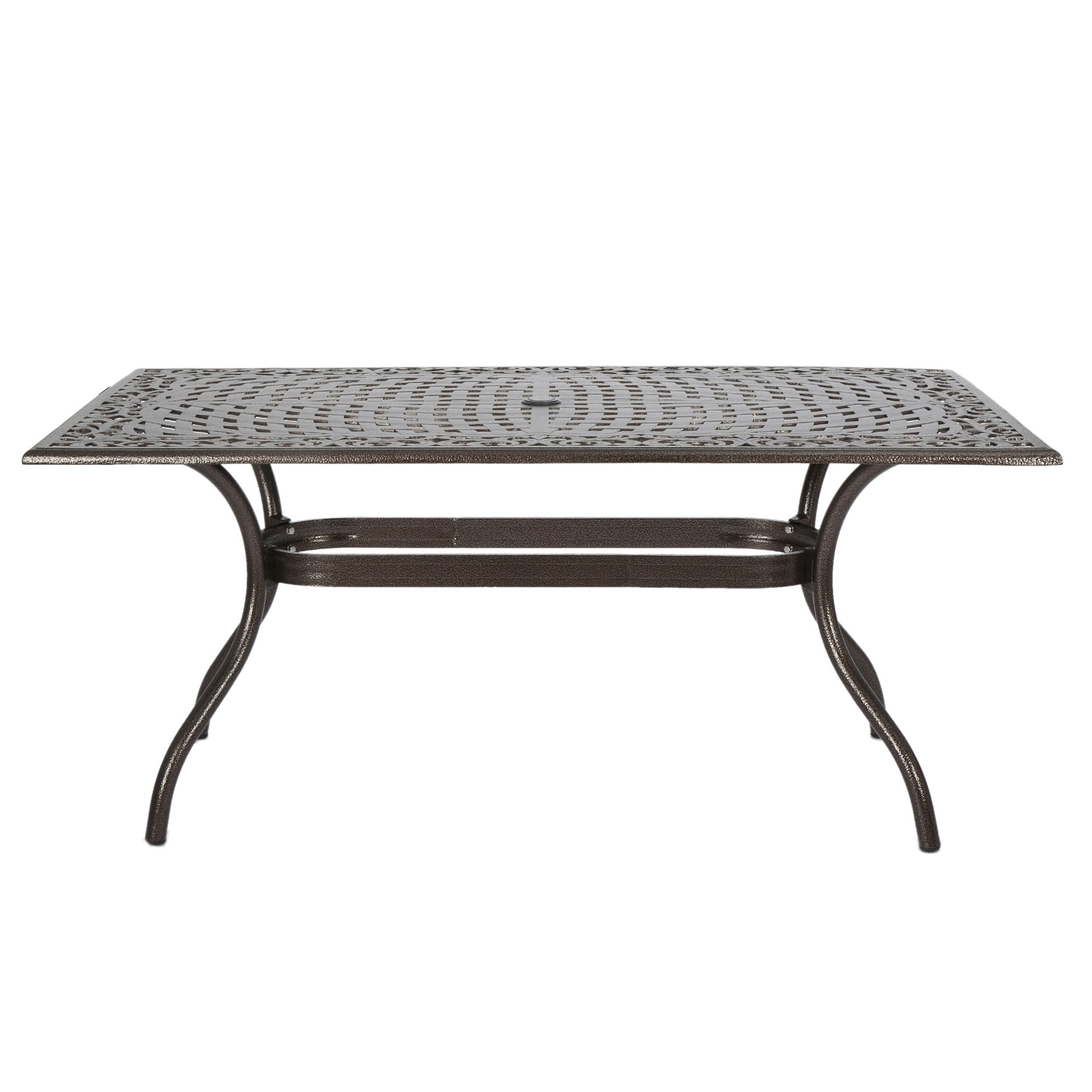 Celestine - Outdoor Cast Aluminum Dining Table With Floral Lattice Design And Umbrella Holder - Bronze - Image 5