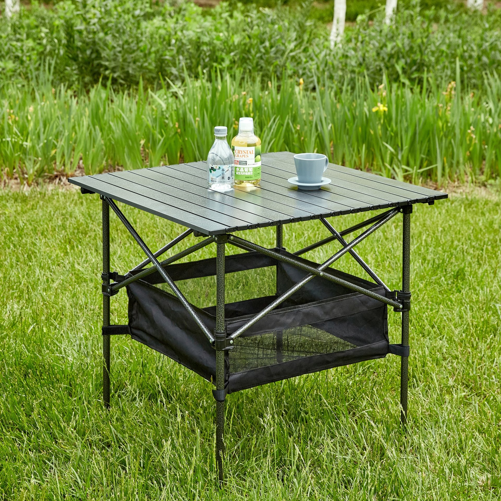 Folding Outdoor Table With Carrying Bag, Lightweight Aluminum Roll-Up Square Table For Indoor, Outdoor Camping, Picnics, Beach, Backyard, Bbq, Party, Patio - Black - Image 6