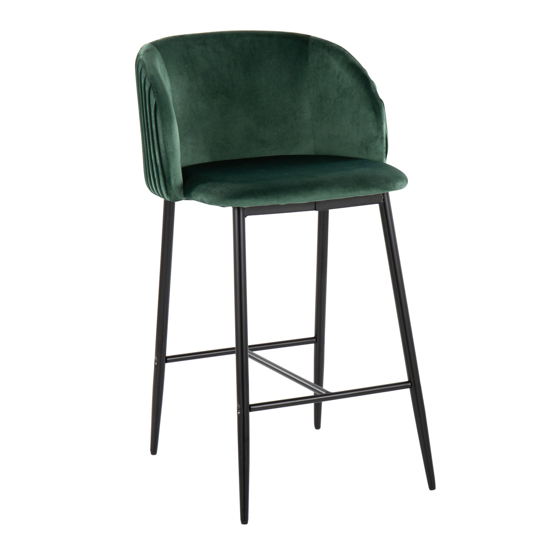 Fran - Pleated Contemporary Fixed Height Counter Stool (Set of 2) - Black / Green - Image 2