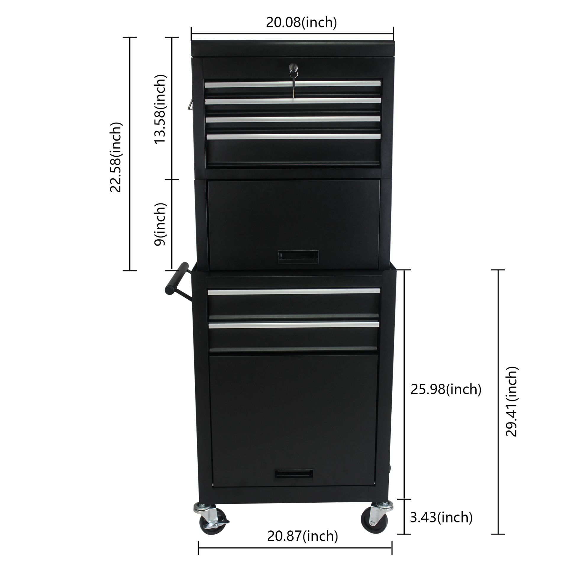 6 Drawer Lockable Tool Cabinet On Wheels Steel Rolling Tool Chest With Detachable Toolbox, 2 In 1 Garage Workshop Storage Organizer With 4 Universal Casters - Black - Image 3