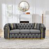 Velvet Button Tufted Sofa Couch With 2 Pillows 3 Seater Luxury Chesterfield Sofa Set With Stainless Steel Accents For Living Room - Gray - Image 4