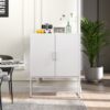 Heavy Duty Metal Buffet Sideboard Modern Steel Storage Cabinet With 2 Shelves, Free Standing Accent Cabinet With Magnetic Doors For Bedroom, Kitchen, And Home Office, Anti-Tip Design - White - Image 4