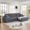 Modern Minimalist L Shape Modular Sectional Sofa With Compressed Corduroy Upholstery - Gray - Image 11