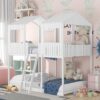Full Over Full Bunk Bed With Roof, Window, Guardrail, Ladder - White - Image 9