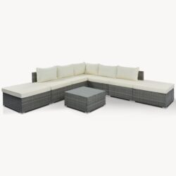 8 Pieces Outdoor Patio Furniture Sets, Garden Conversation Wicker Sofa Set, Single Sofa Combinable - Beiges / Gray