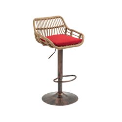 Modern Swivel Bar Stools (Set of 2) Adjustable Counter Height Chairs With Footrest Linen - Red