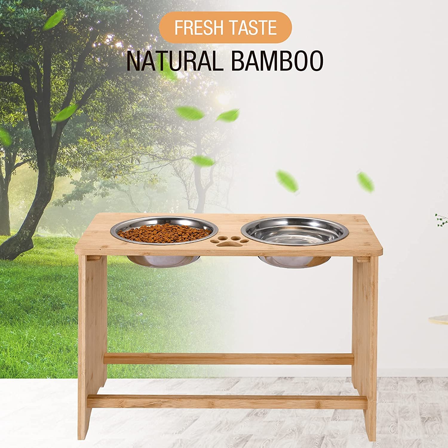 Gardenia - Raised Dog Bowl Stand For Medium Sized Dogs, Elevated Dog Bowls, Bamboo Raised Dog Bowl, Dog Food Bowl Stand, Feeding Station - Natural Wood - Image 2
