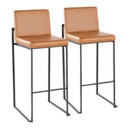Fuji - Contemporary High Back Barstool (Set of 2) - Black / Camel