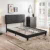 Queen Size Upholstered Platform Bed Frame, Wood Slat Support - Black - Image 2