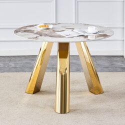 Stainless Steel Pattern Burning Stone Round Table Suitable For 2, 4 Or 6 People - Gold / White