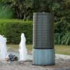 Tall Large Round Green Ribbed Tower Water Fountain, Verge Bronze, Cement Outdoor Bird Feeder / Bath Fountain - Antique Green - Image 4