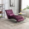 Velvet Chaise Lounge Indoor, Button Tufted Upholstered Chaise Lounge Chair With Pillow For Bedroom Living Room Office - Purple - Image 2