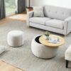 Round Storage Ottoman, 2 In 1 Function End Table And Ottoman With Small Seat - Light Gray - Image 5