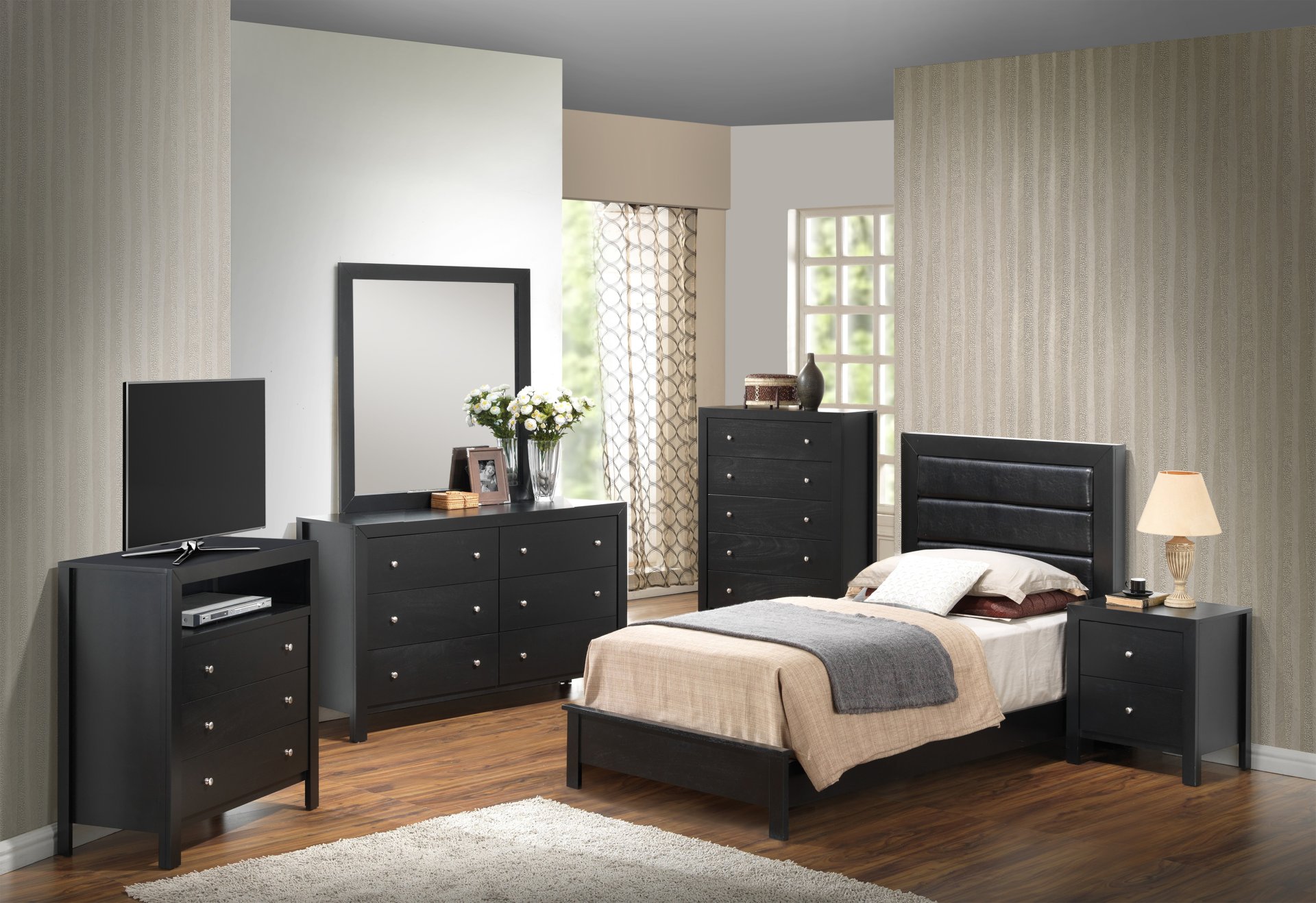 Stylish Transitional Twin Bed - Black - Image 2