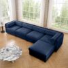 Modular Sectional Sofa With Cylindrical Backrest And Armrests Storage Deep Comfortable Seating Chenille 4 Seat L Shaped Sofa - Blue - Image 5