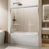 Aluminum Frame Double Sliding Soft Close Bathtub Shower Door, 1 / 4" Tempered Glass And Dual 304 Stainless Steel Handles - Chrome - Image 4
