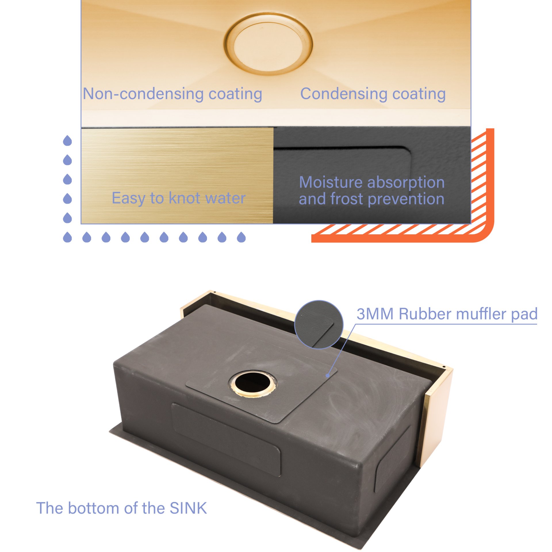 Farmhouse Sink 30" Kitchen Sink Stainless Steel 16 Gauge Apron Front - Gold - Image 9