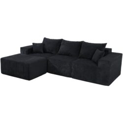 Modular L Shaped Sectional Sofa, Convertible Couch With Chaise Corduroy - Black