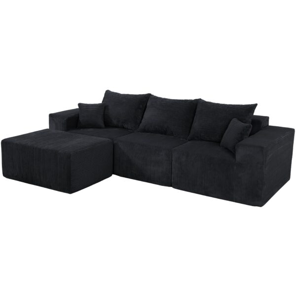 Modular L Shaped Sectional Sofa, Convertible Couch With Chaise Corduroy - Black