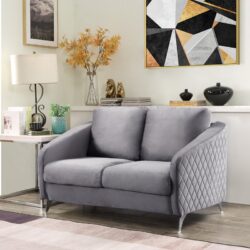 Sofia - Velvet Modern Chic Loveseat Couch - Gray