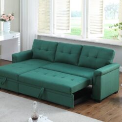 Lucca - Linen Reversible Sleeper Sectional Sofa With Storage Chaise - Green