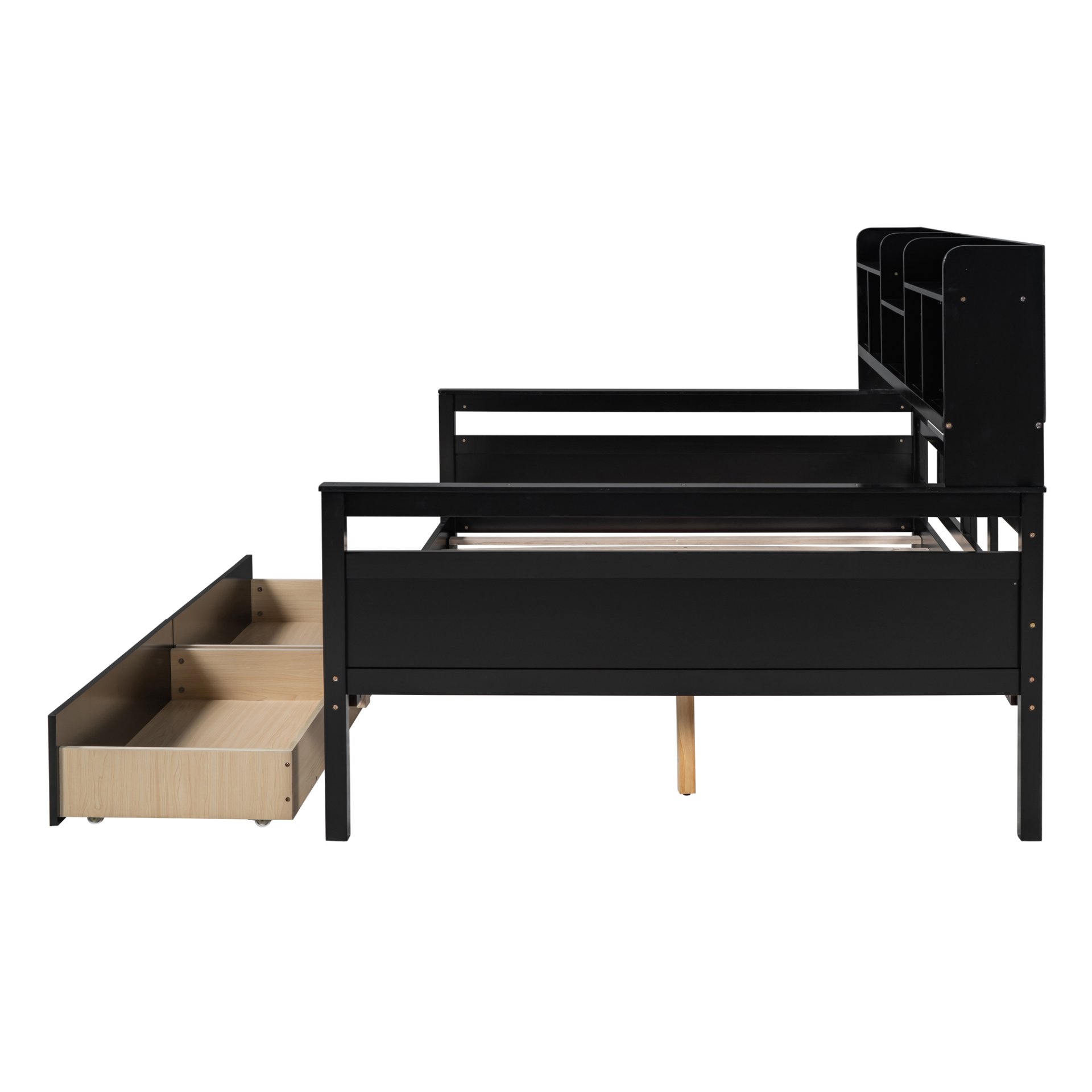 Full Size Daybed, Slat Support, With Bedside Shelf And Two Drawers - Espresso - Image 10