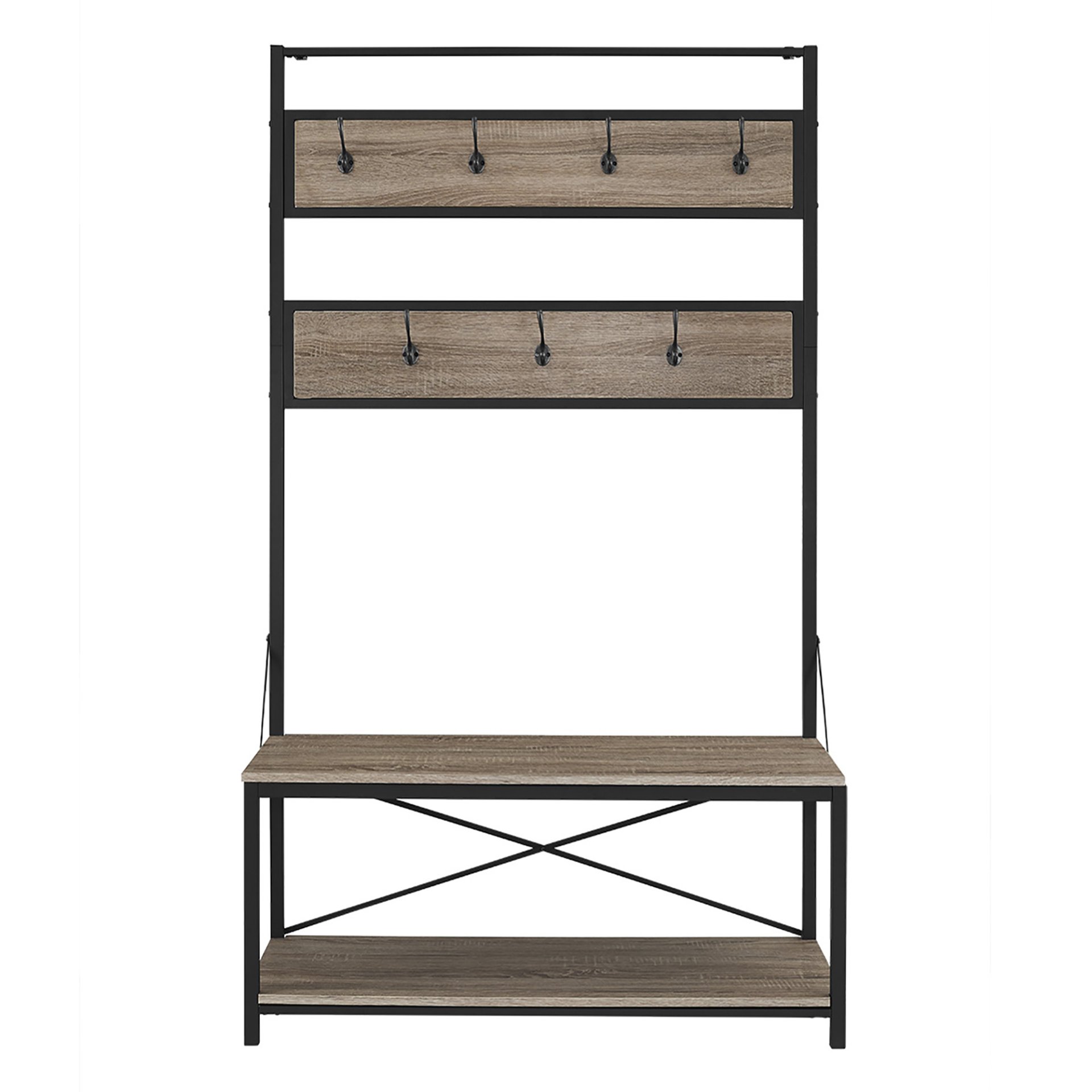 Rustic X-Back Hall Tree With Bench - Driftwood - Image 3