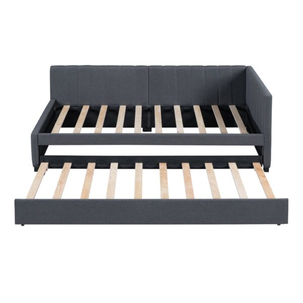 Upholstered Daybed With Trundle Twin Size Sofa Bed Frame No Box Spring Needed, Linen - Gray