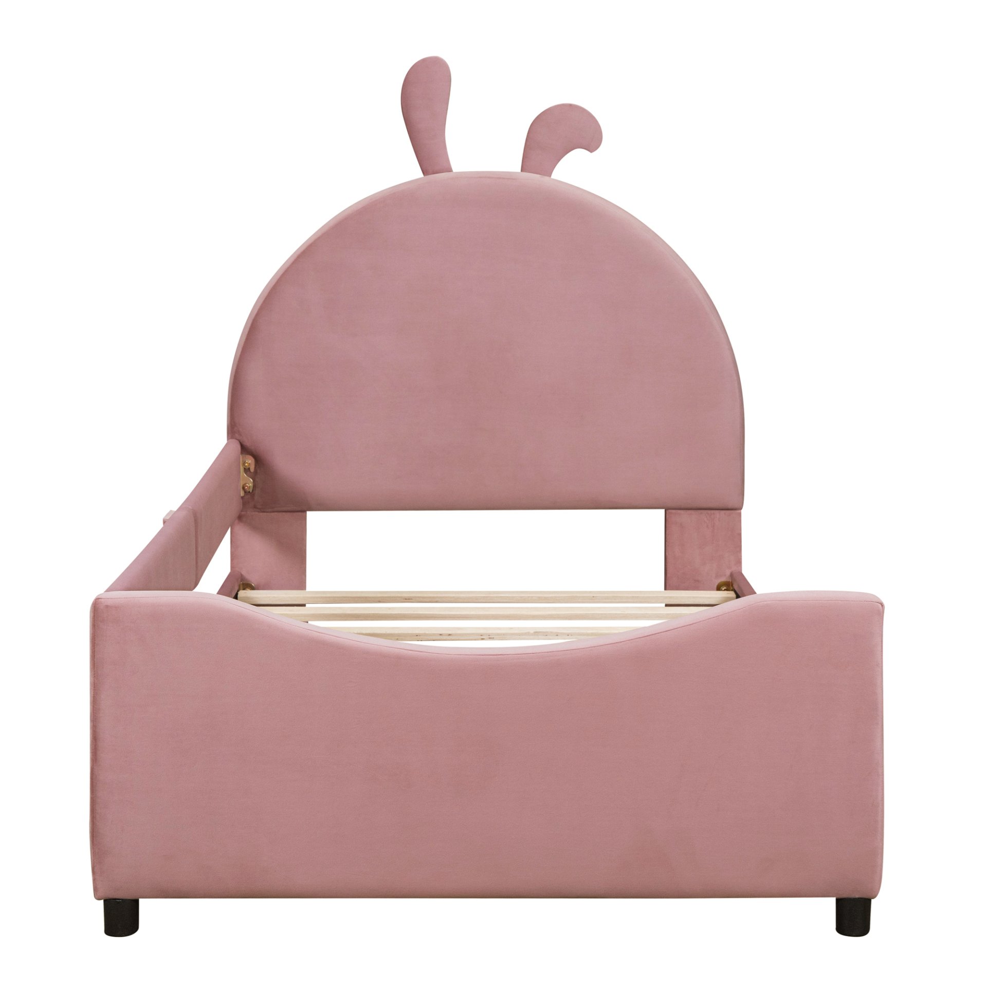 Twin Size Upholstered Daybed With Rabbit Ear Shaped Headboard - Pink - Image 4