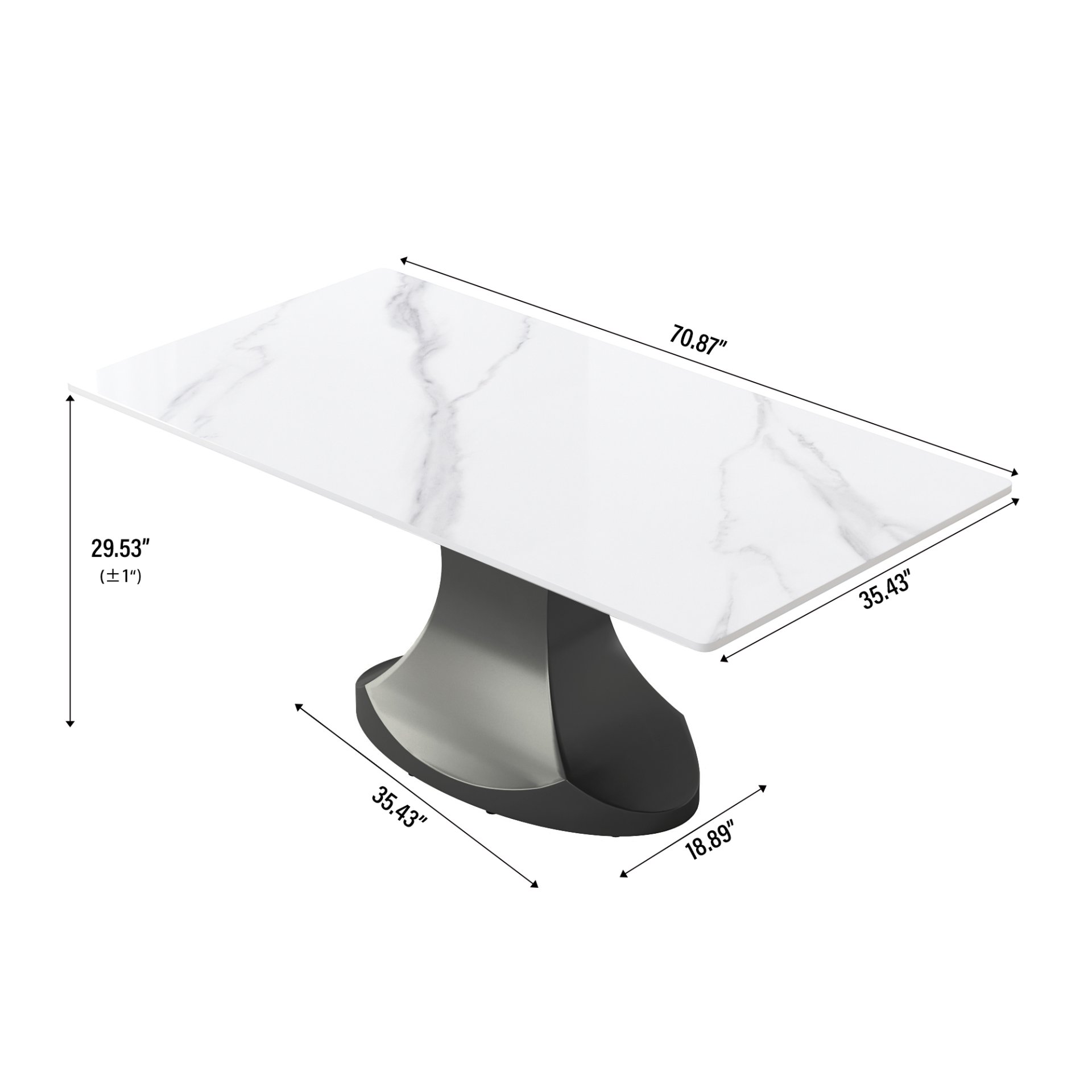 70.84" Modern Artificial Stone Panel Stainless Steel Curved Legs, Can Accommodate 6-8 People - White / Gray - Image 3