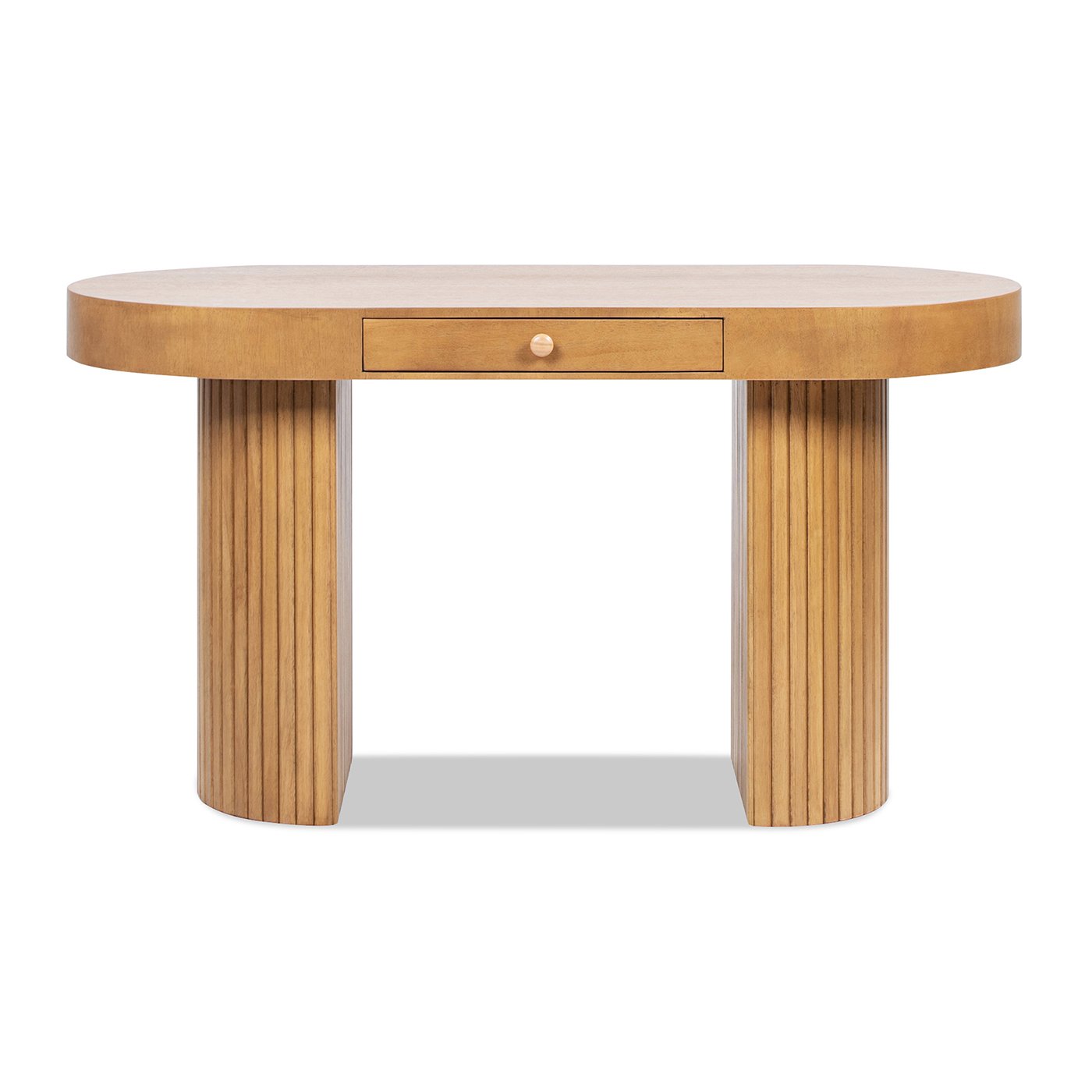 Jesse - Single Drawer Fluted Oval Console Desk - Honey Brown - Image 5